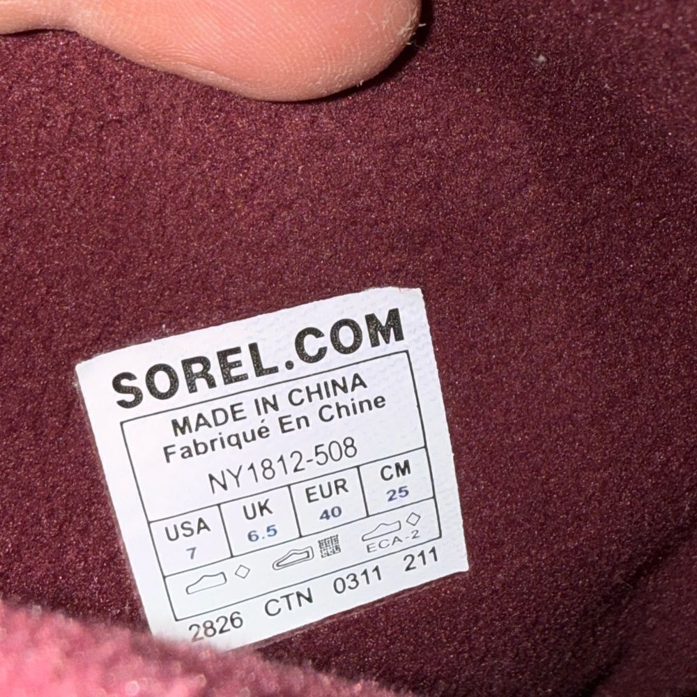 Sorel Maroon Floral Waterproof Slip-On Snow Boots Women’s Size 7 Fleece Lined - Picture 4 of 4